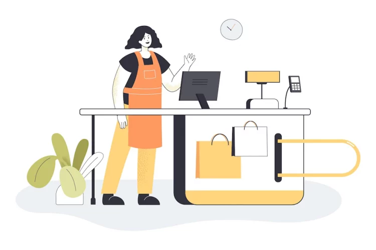 woman-cashier-checkout-shop-supermarket-white-background-friendly-female-worker-wearing-uniform-cash-register-market-flat-vector-illustration-shopping-payment-concept_74855-22089